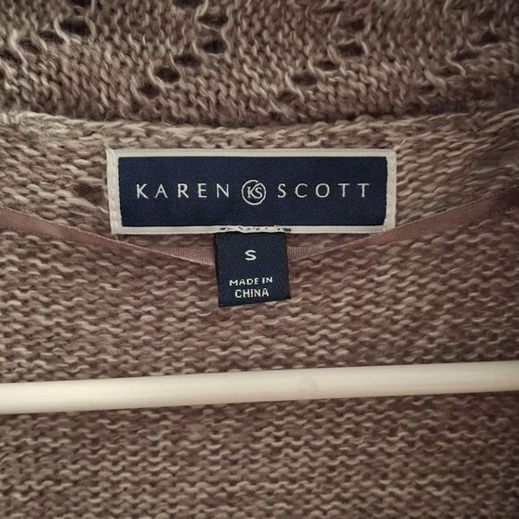 Karen Scott Open Front Pointelle Cardigan Oatmeal - Small - Picture 2 of 5